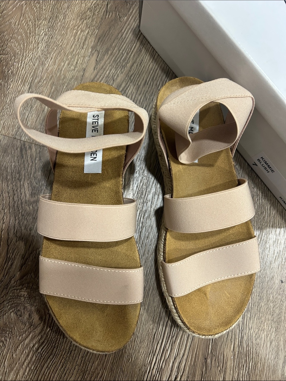 Steve Madden Nude/Tan Platform Espadrille Sandal with Elastic Straps - Picture 5 of 7
